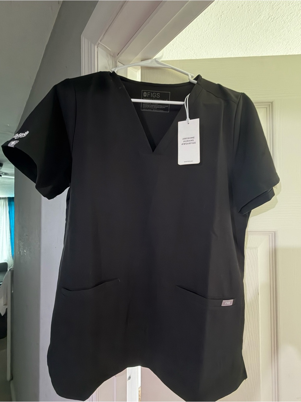 Figs Black V-Neck Professional Scrub Tunic